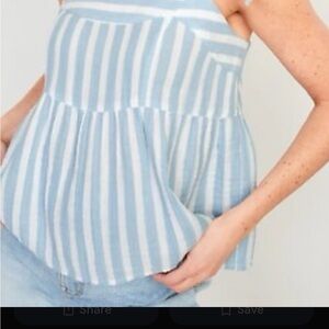 Old Navy Light Blue & White Striped Peplum Cami